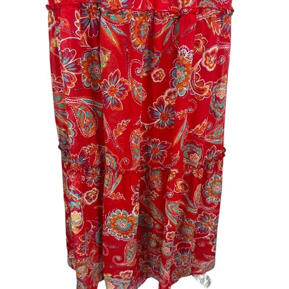 Rabbit Designs Womens Floral Red Maxi Ruffle Smocked Waist Peasant Dress NWT 10 - Picture 7 of 16
